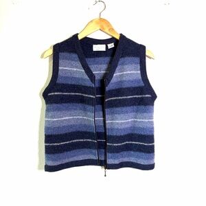 100% boiled wool Christopher & Banks Navy Blue Striped Zip-Up Sweater Vest women